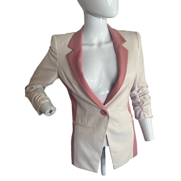 Vero Moda Classic Vintage Blazer Ruched Sleeves Pink Barbie Cream Size S - Picture 1 of 11